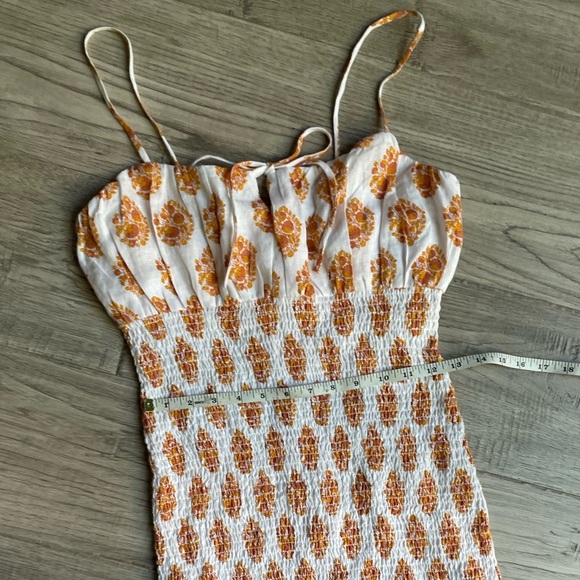 NWT J. Crew Smocked Linen Dress In Gathered Floral Block Print White/Orange SZ 4 - Picture 13 of 15